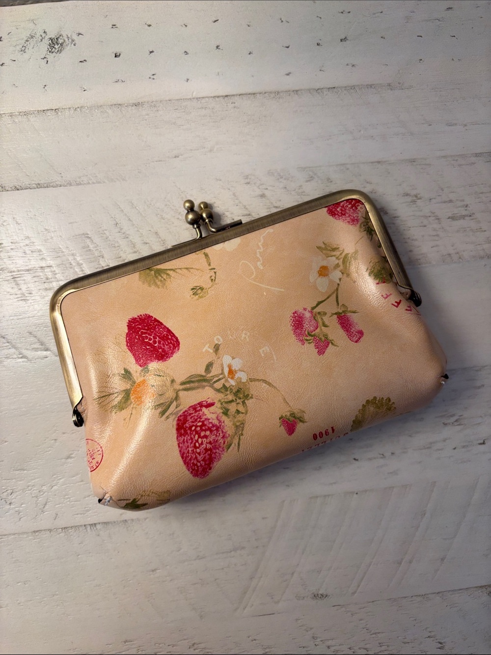 Patricia Nash Fira Strawberry Frame Pouch Wallet Bag Kisslock